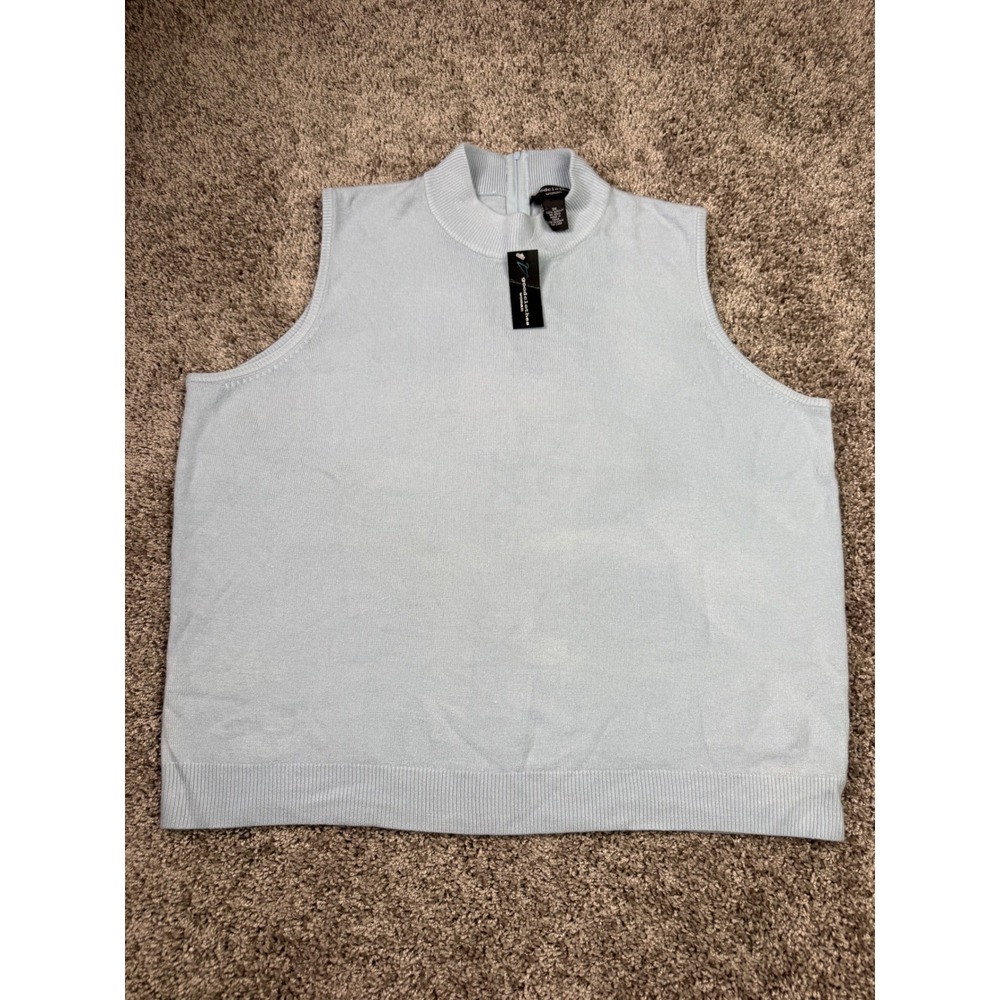Goodclothes Woman Sleeveless Mock Neck Knit Sweater Top Blue 2X NWT Back Zip